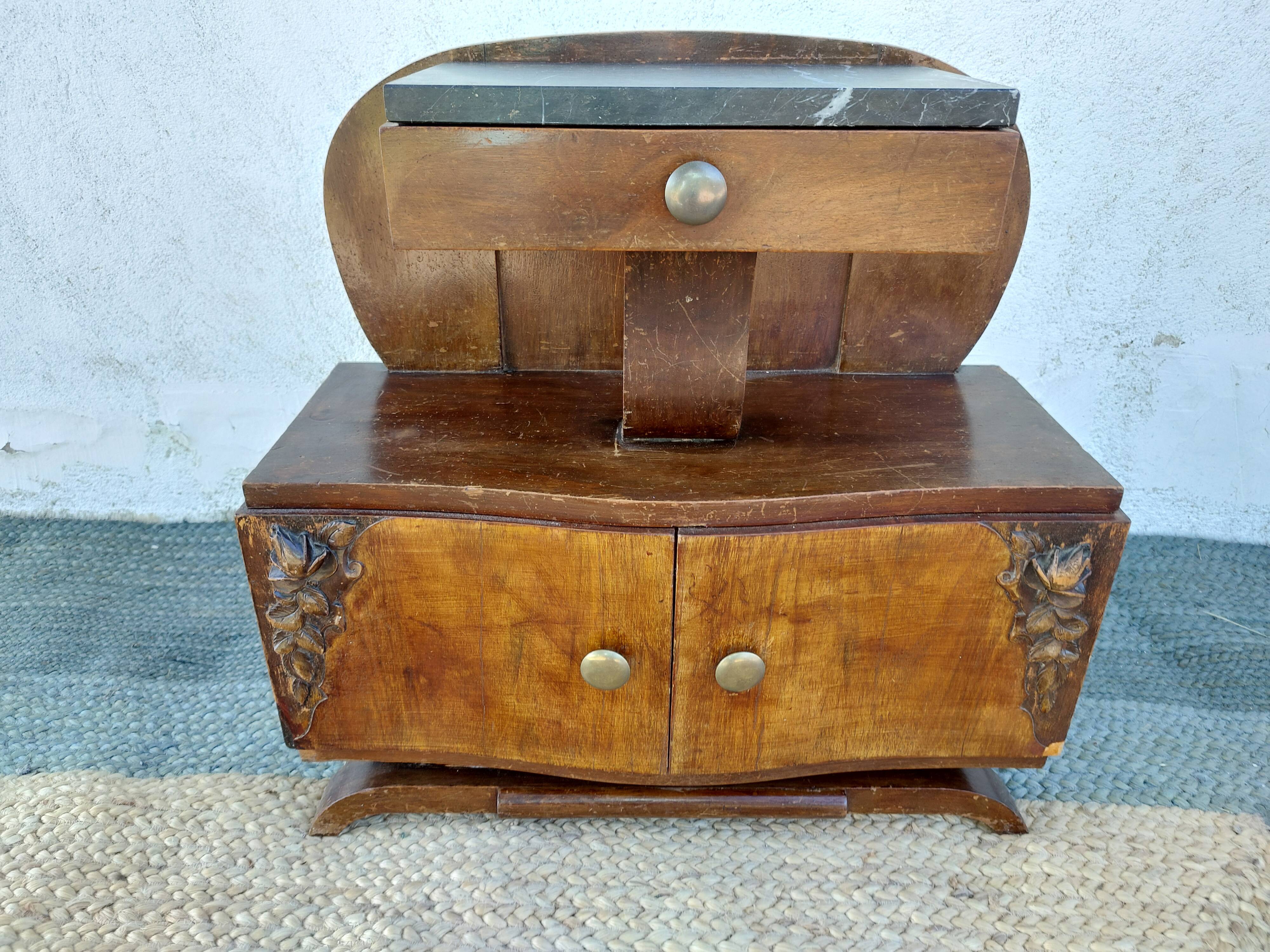 Art deco bedside table, black marble