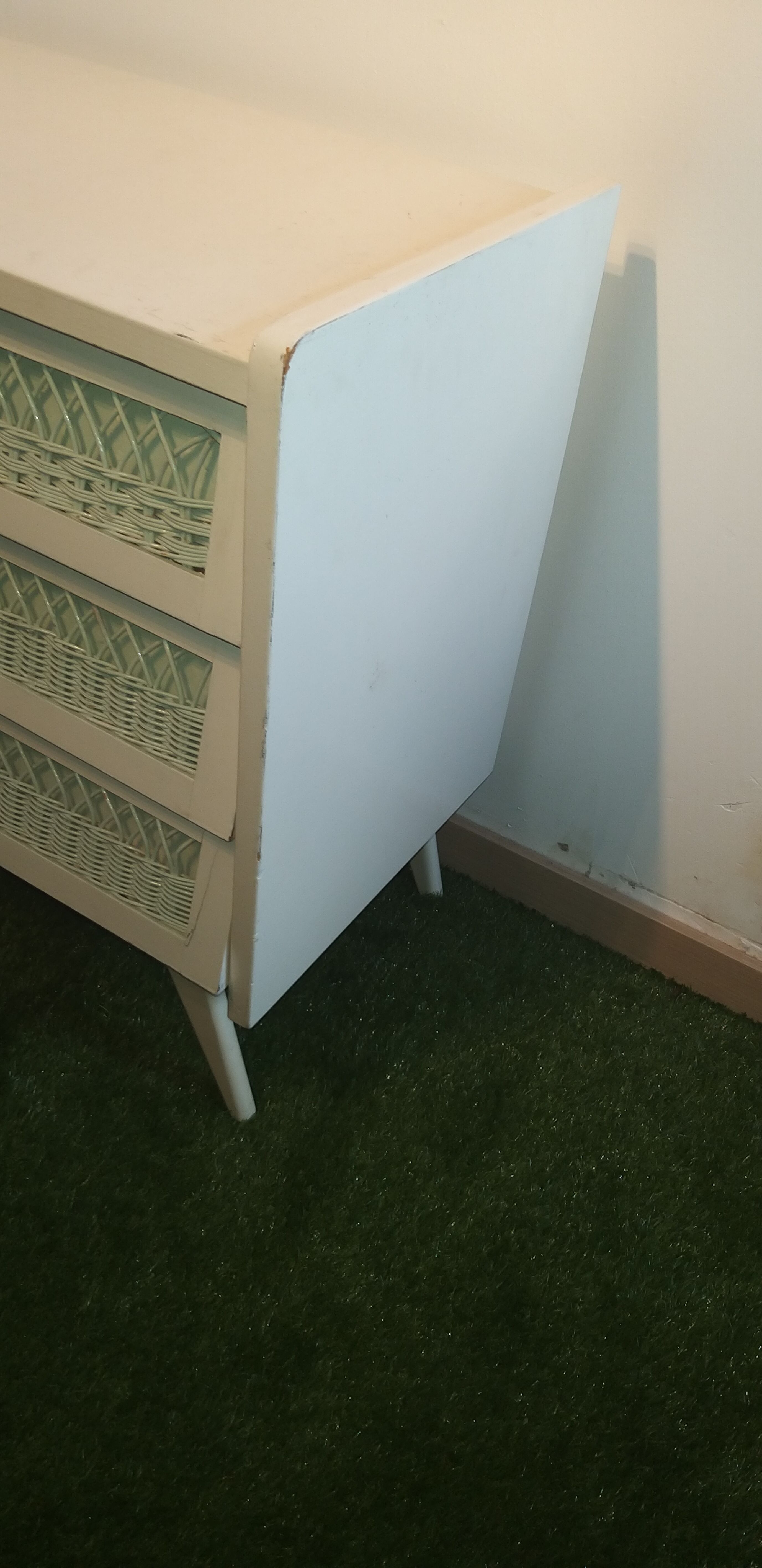 Chest of drawers 3 rattan and wood drawers
