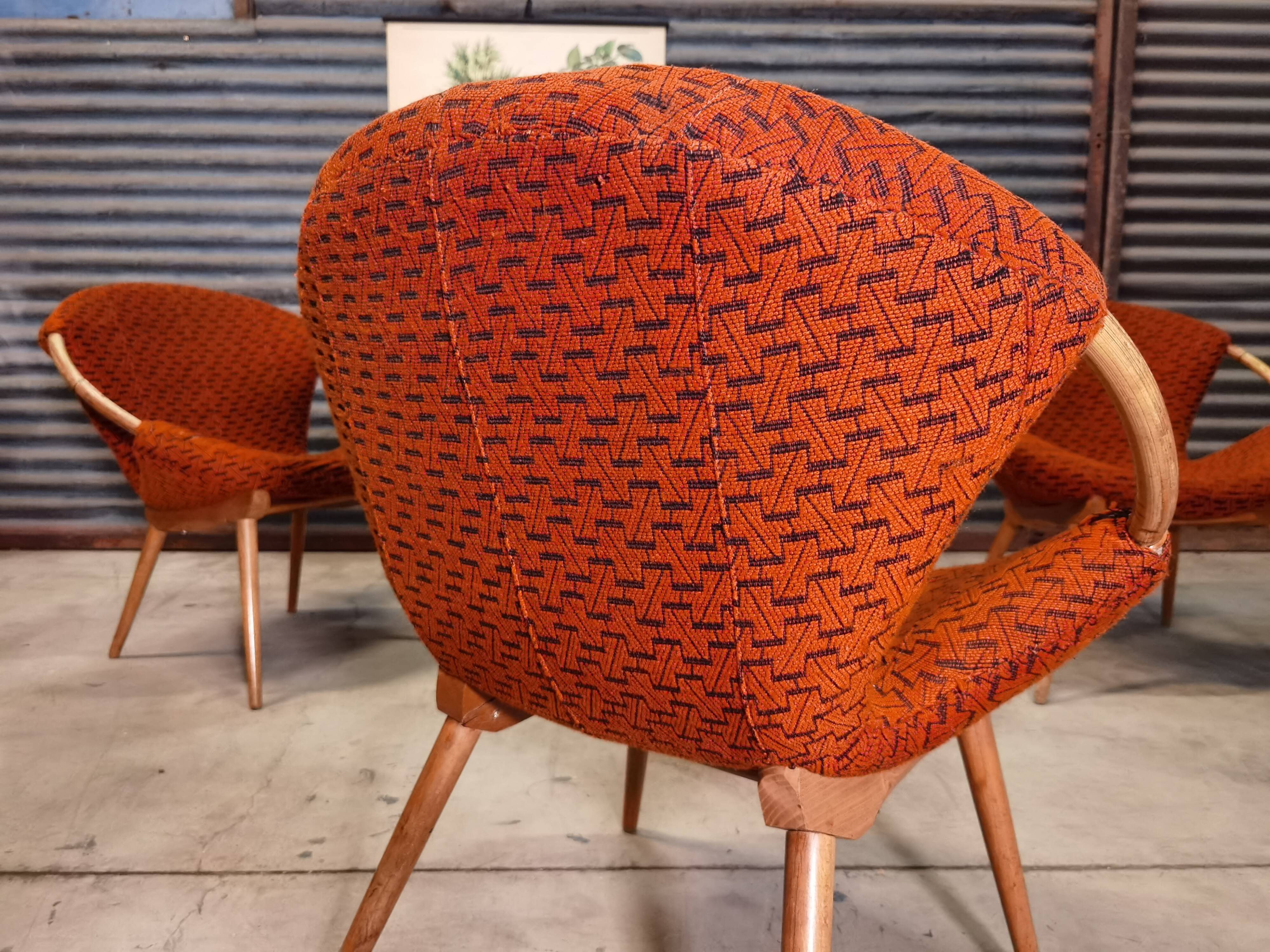 Czechoslovak shell armchair rattan wood fabric