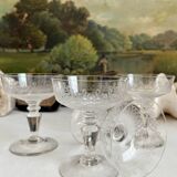 4 antique crystal champagne glasses with interlacing engraving