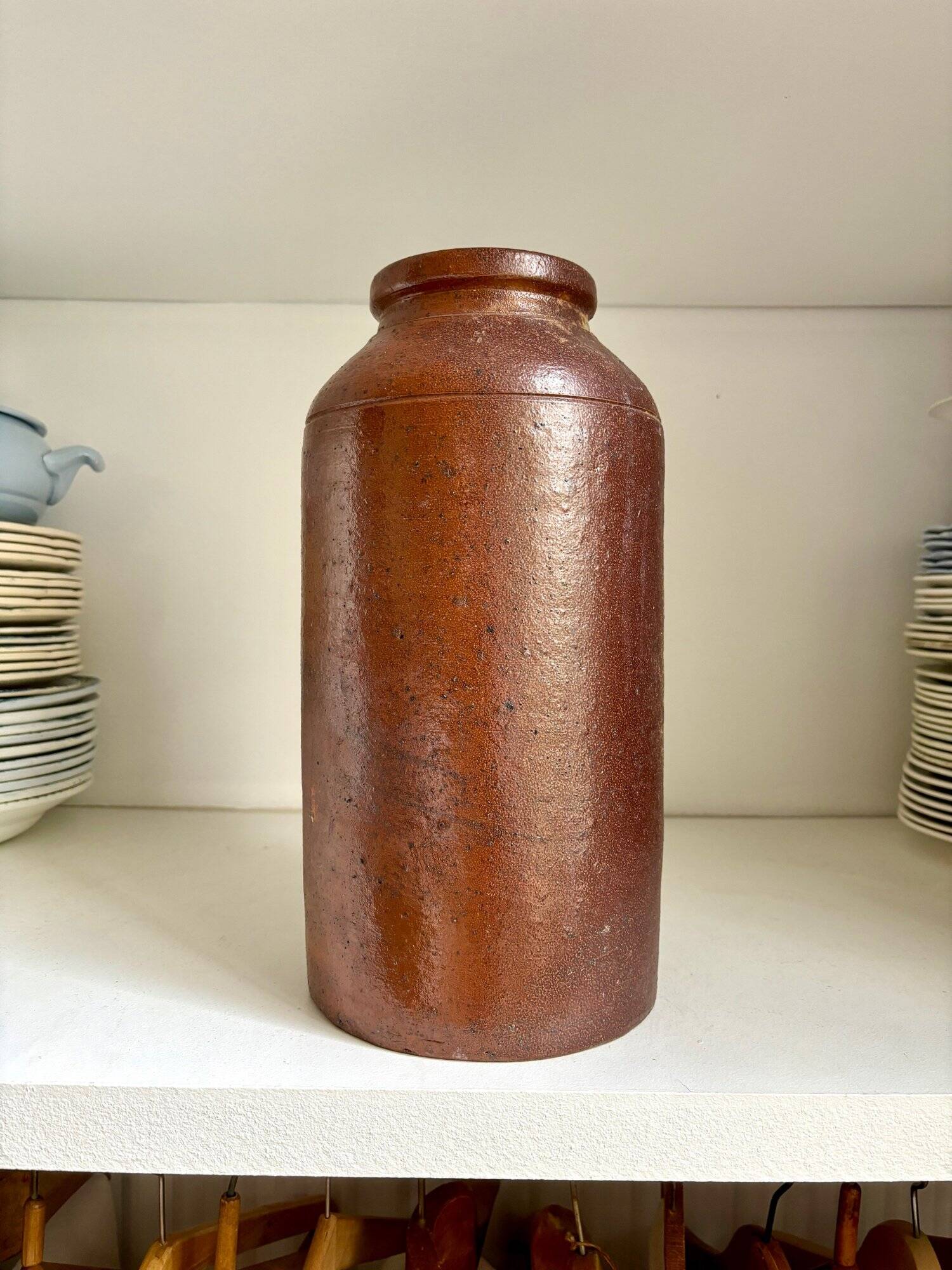 Brown glazed stoneware mustard pot