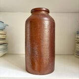 Brown glazed stoneware mustard pot