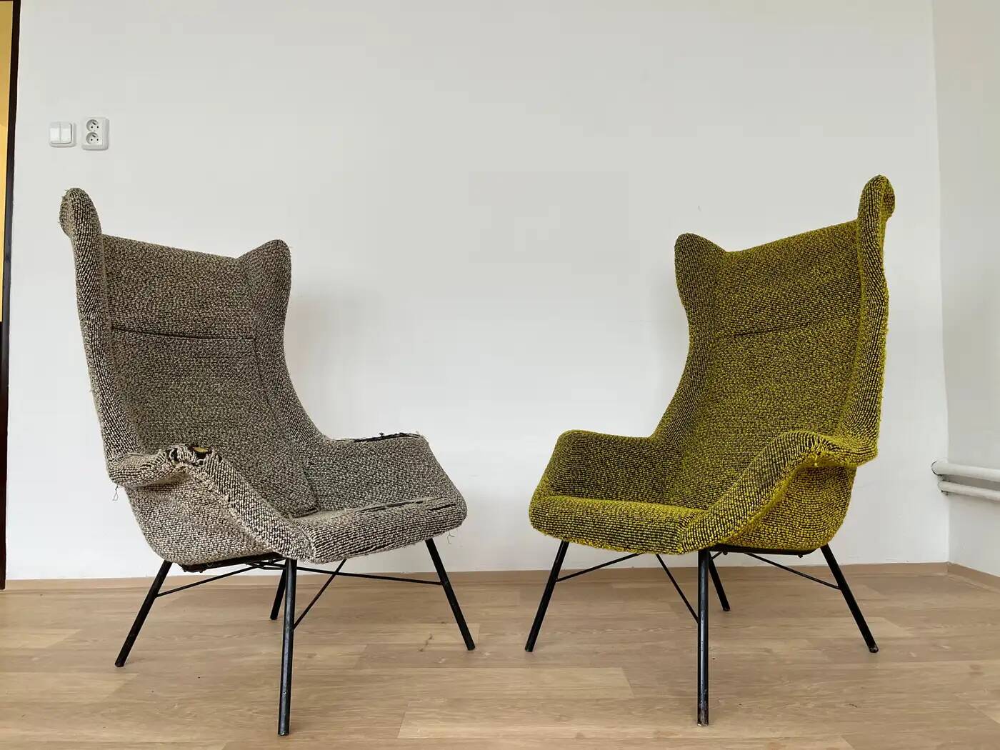 Pair of design fibreglass wing chairs by Miroslav Navratil, 1970s