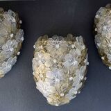 Set of 3 Murano Wall Light Flower by Seguso for Venini, Italy, 1960s