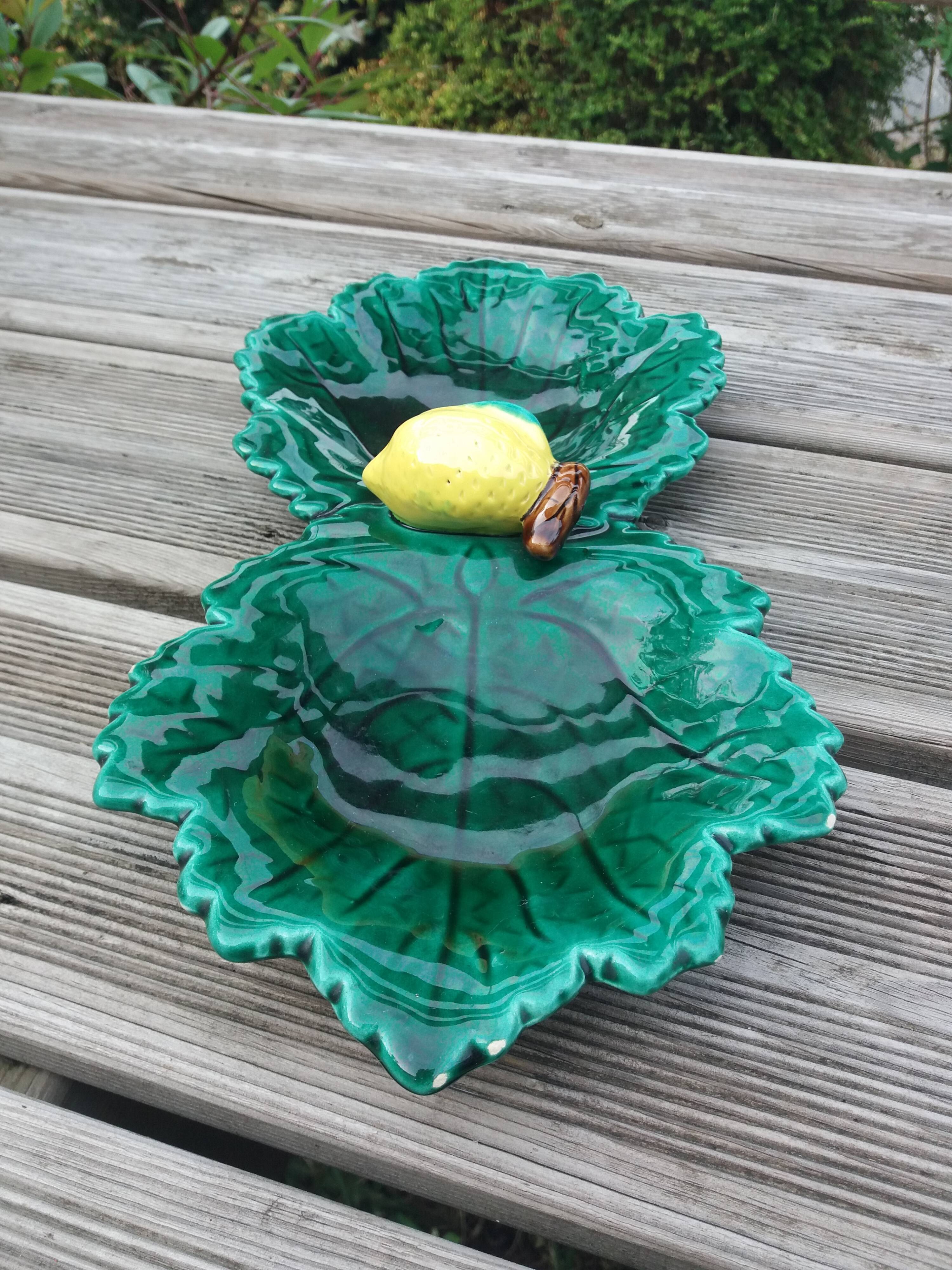 Empty cup pocket leaves and lemon in slip by Ferlay in Vallauris