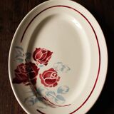 Oval dish art deco flowers red blue Pondy Badonviller