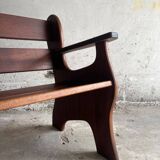 Set of two dark brown solid wood brutalist sculptural chairs with carved details