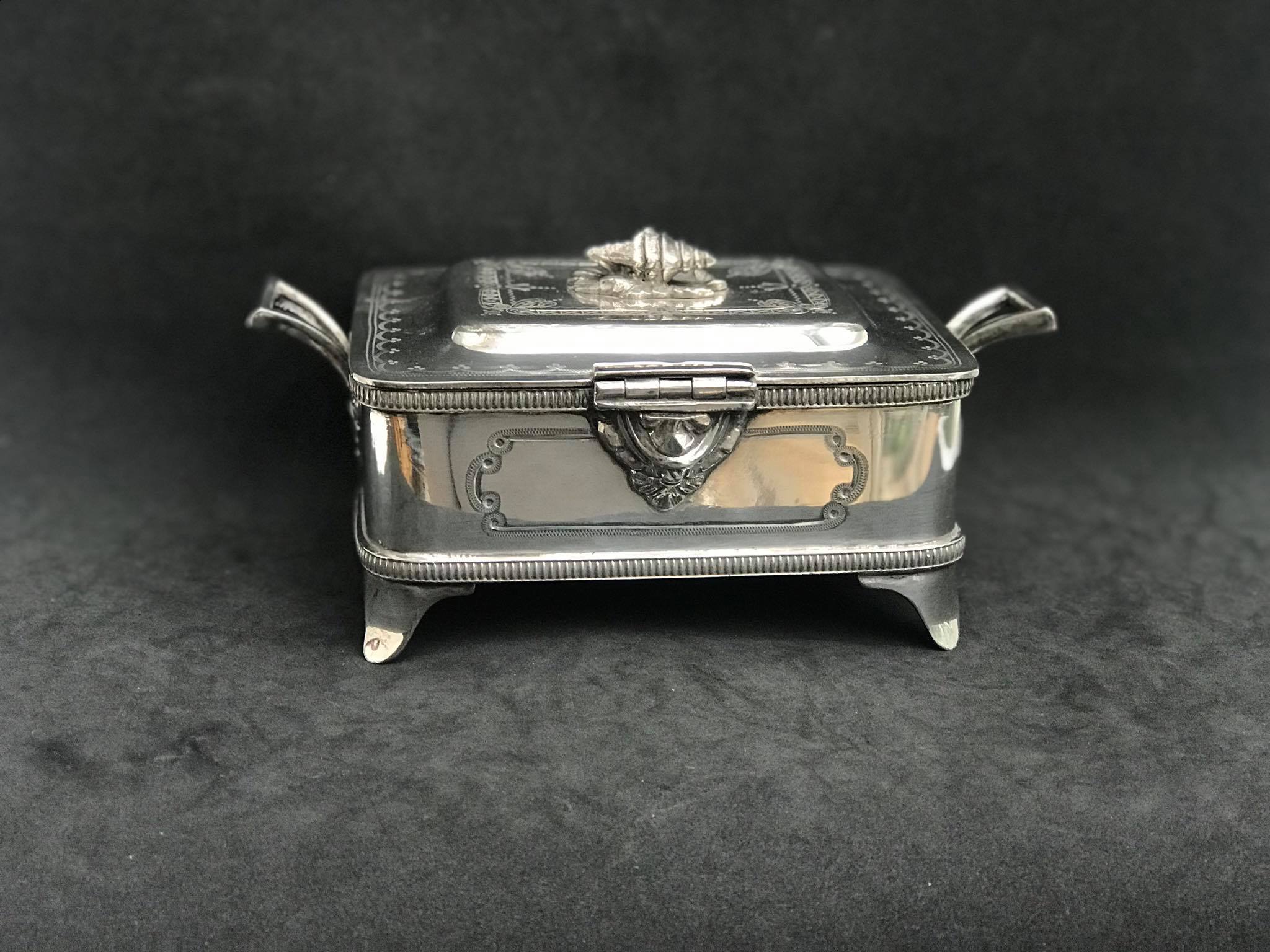 Victorian sardine box silver metal flat butter and glass insert Walker and Hall