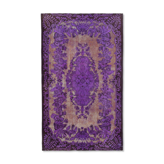 Hand-Knotted Distressed Oriental 1970s 174 cm x 294 cm Purple Carpet