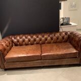 Canapé Chesterfield cuir 3 places marron