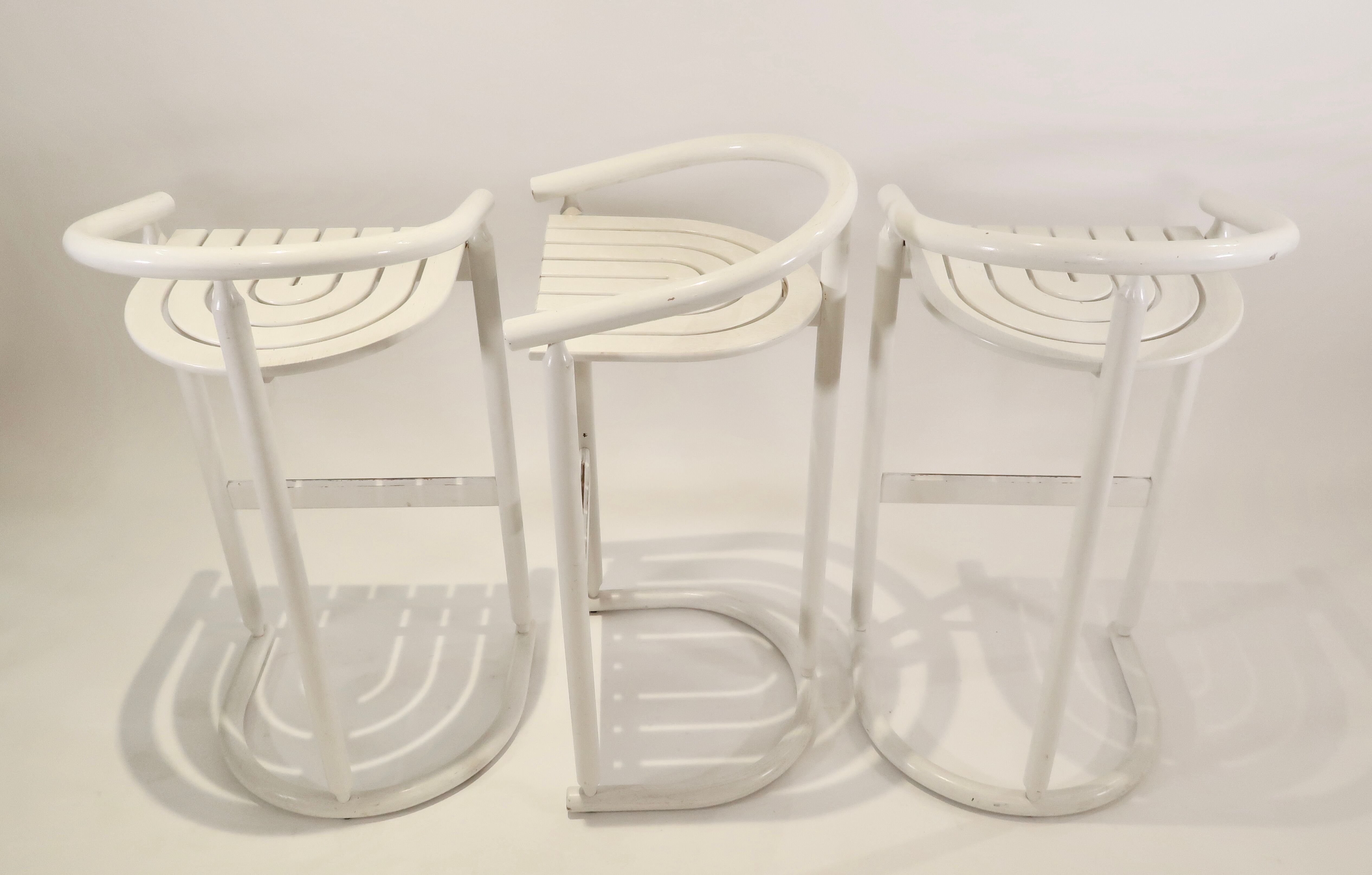 Series of 3 wooden high stools, Italy 1970