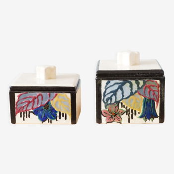 Set of two earthenware art deco boxes