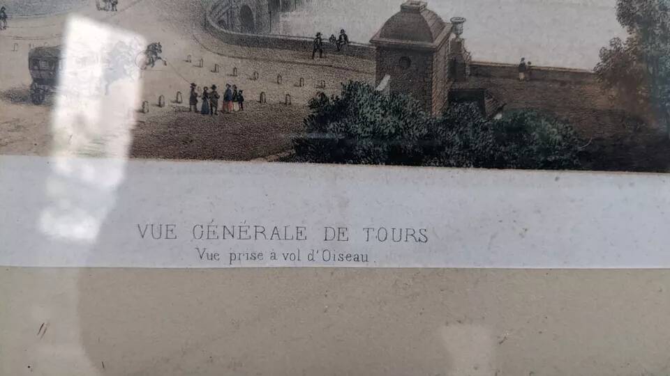 Framed lithograph deroy general view of tours taken from a bird's eye view imp lemer