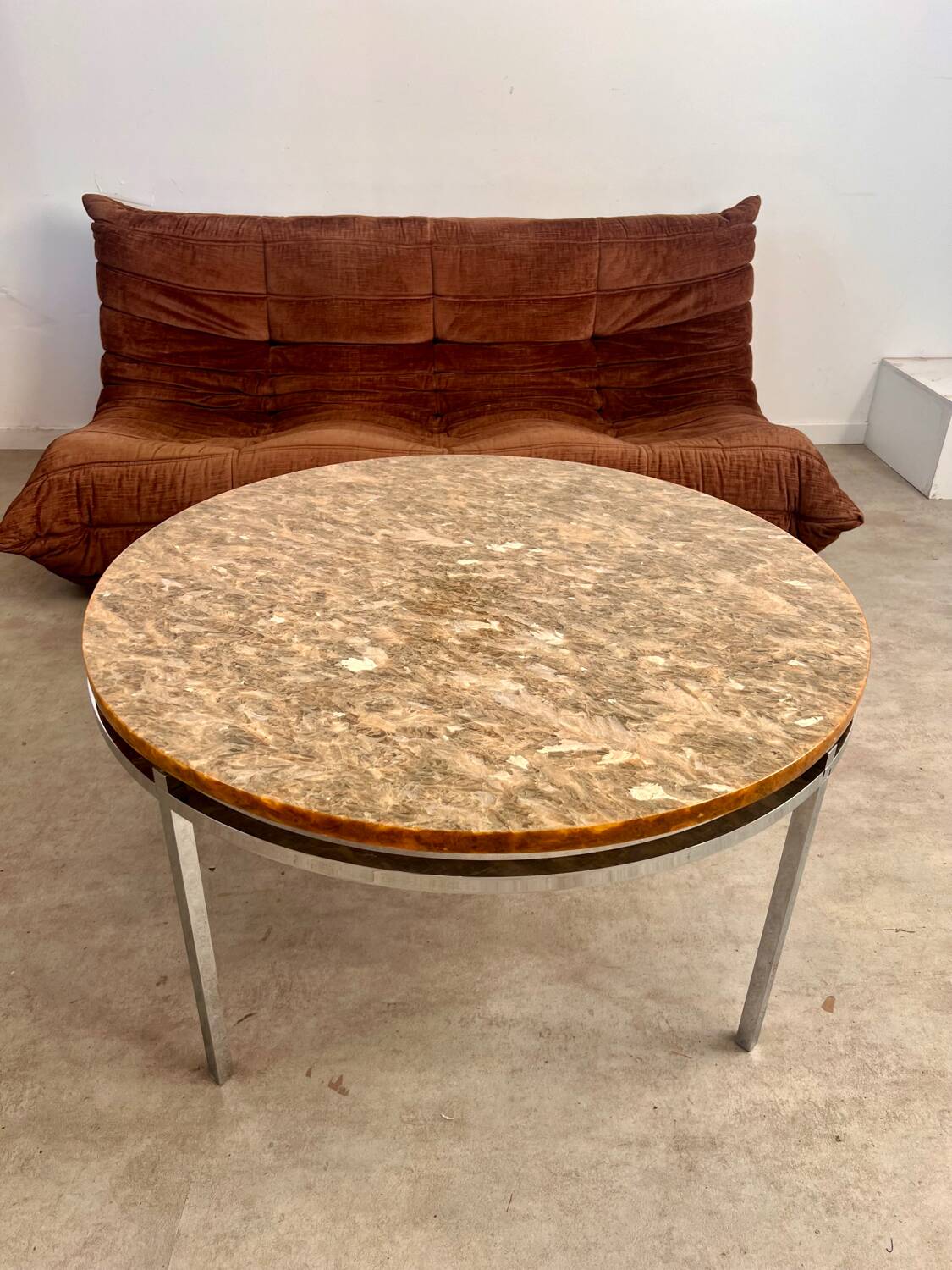 Old Italian design marble effect resin coffee table from the 70s