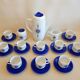 Coffee service and dessert in vintage porcelain 70s Bareuther blue décor