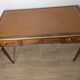 Antique Louis XVI style vintage desk, leather, brass, cherry wood