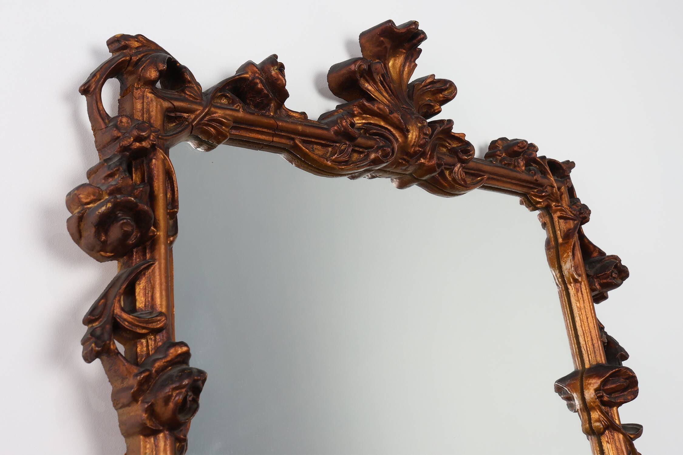 Romantic Wooden Mirror with Floral Details, France 1950s