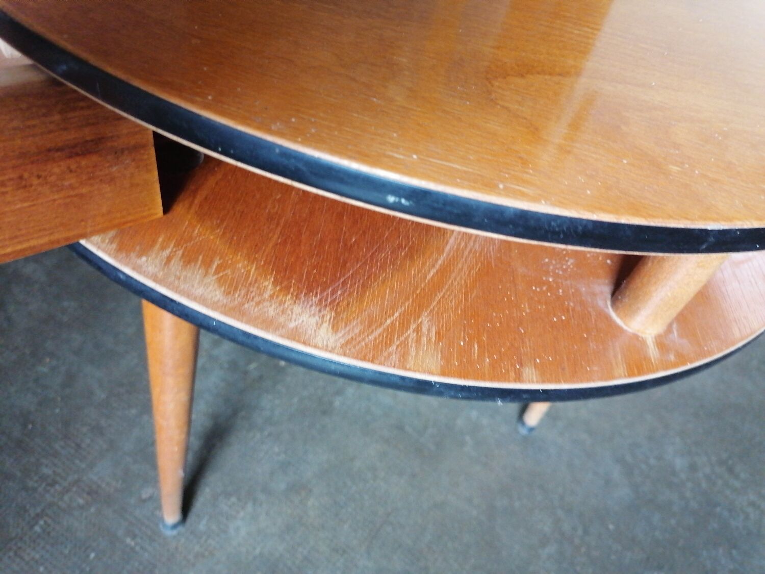 Side table, round work table in Scandinavian style, 1960.
