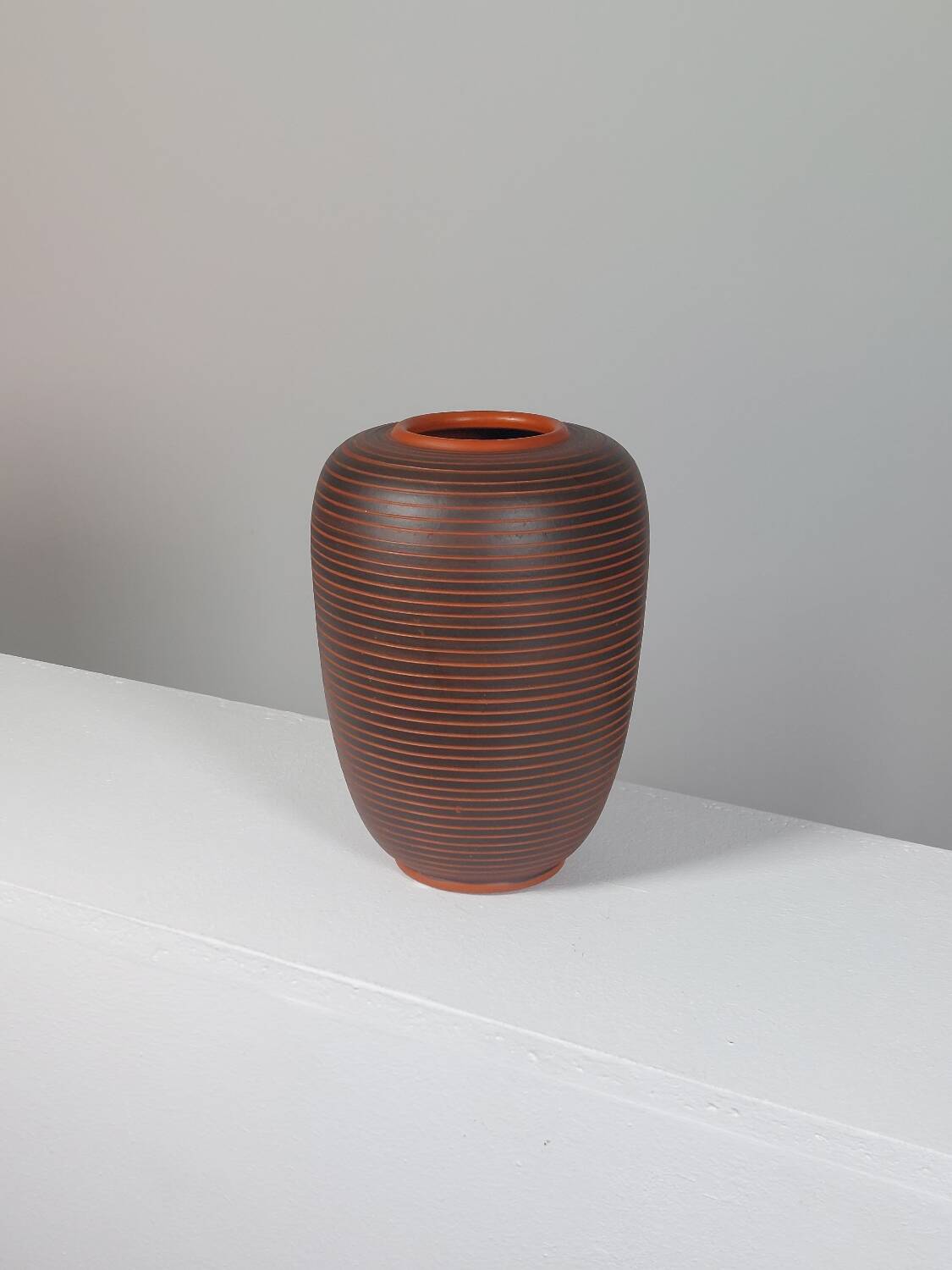 Ceramic vase decorated with vintage sgraffito by Rudi Stahl.