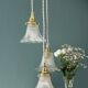 Vintage triple tulip pendant light in chiseled glass and holophane