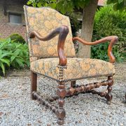Pair of louis xiv period walnut armchairs, 17th century