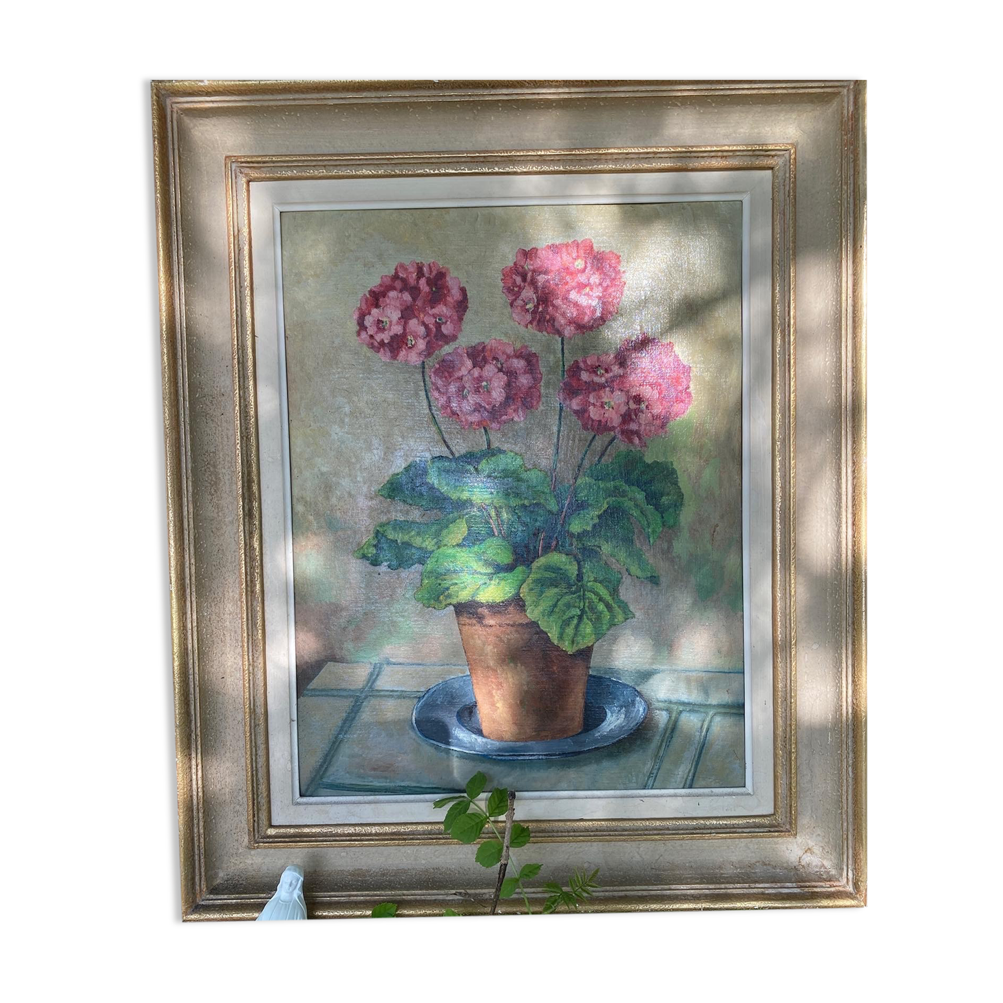 Large oil on coated panel "geraniums"