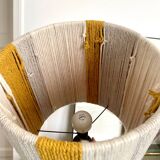 Large vintage lamp with turned wooden base, wool and rope striped lampshade