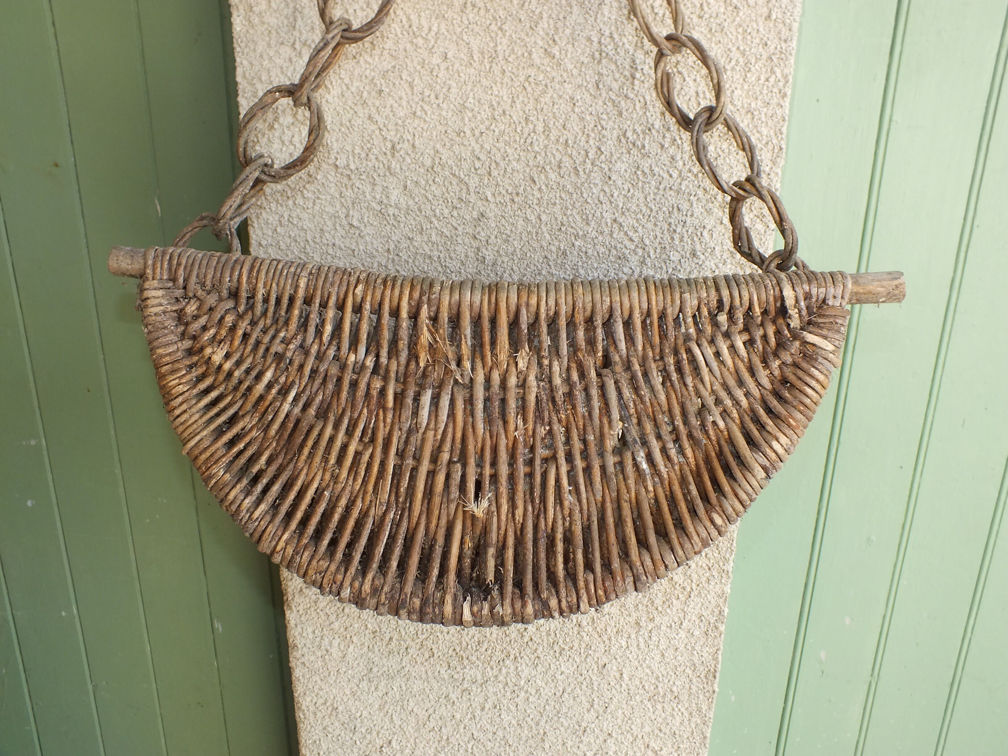 Wall planter, vintage wicker plant door