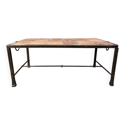 Table basse espagnole en fer et carreaux de céramique, années 1950
