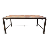 Spanish iron and ceramic tile coffee table, 1950s