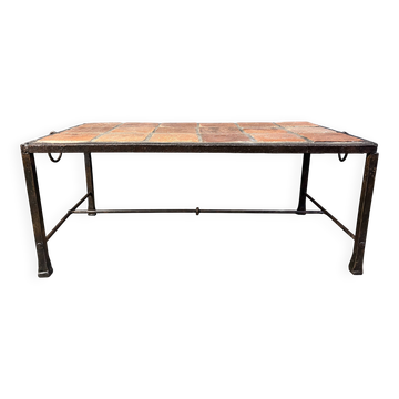 Table basse espagnole en fer et carreaux de céramique, années 1950