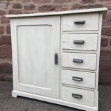 Meuble type Farinier alsacien Brotschrank Rustique vers 1910 sapin Peint buffet Meuble métier Art Po