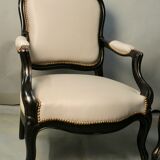Pair of Convertible Armchairs Louis XV Style Pear Blackened Napoleon III