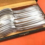 Art Deco Set of 6 forks and 6 large spoons, silver-plated metal, SNO REX