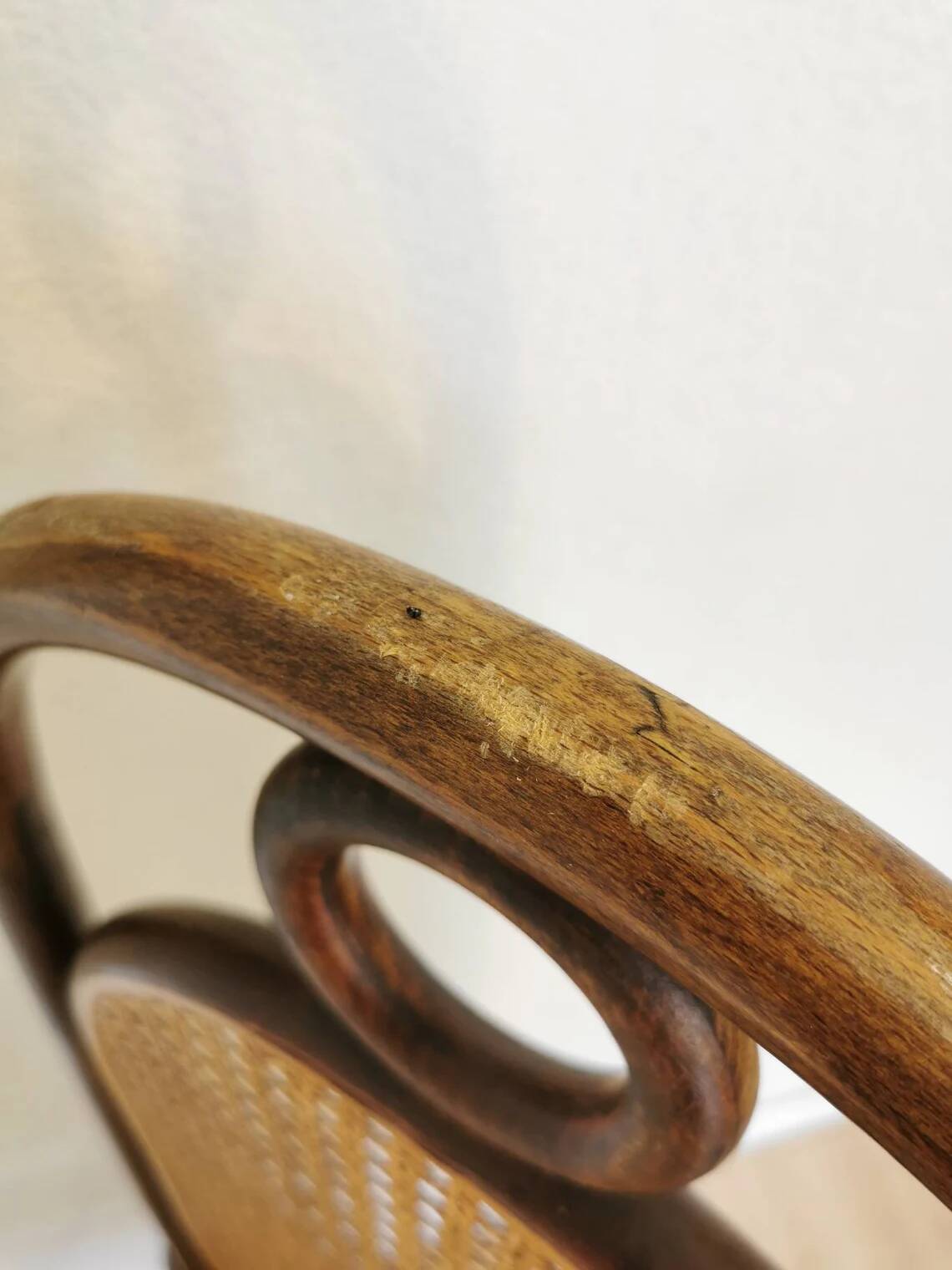 Vintage Thonet Bentwood Chair: Retro Fabric, Cane Backrest, 1970s Yugoslavi