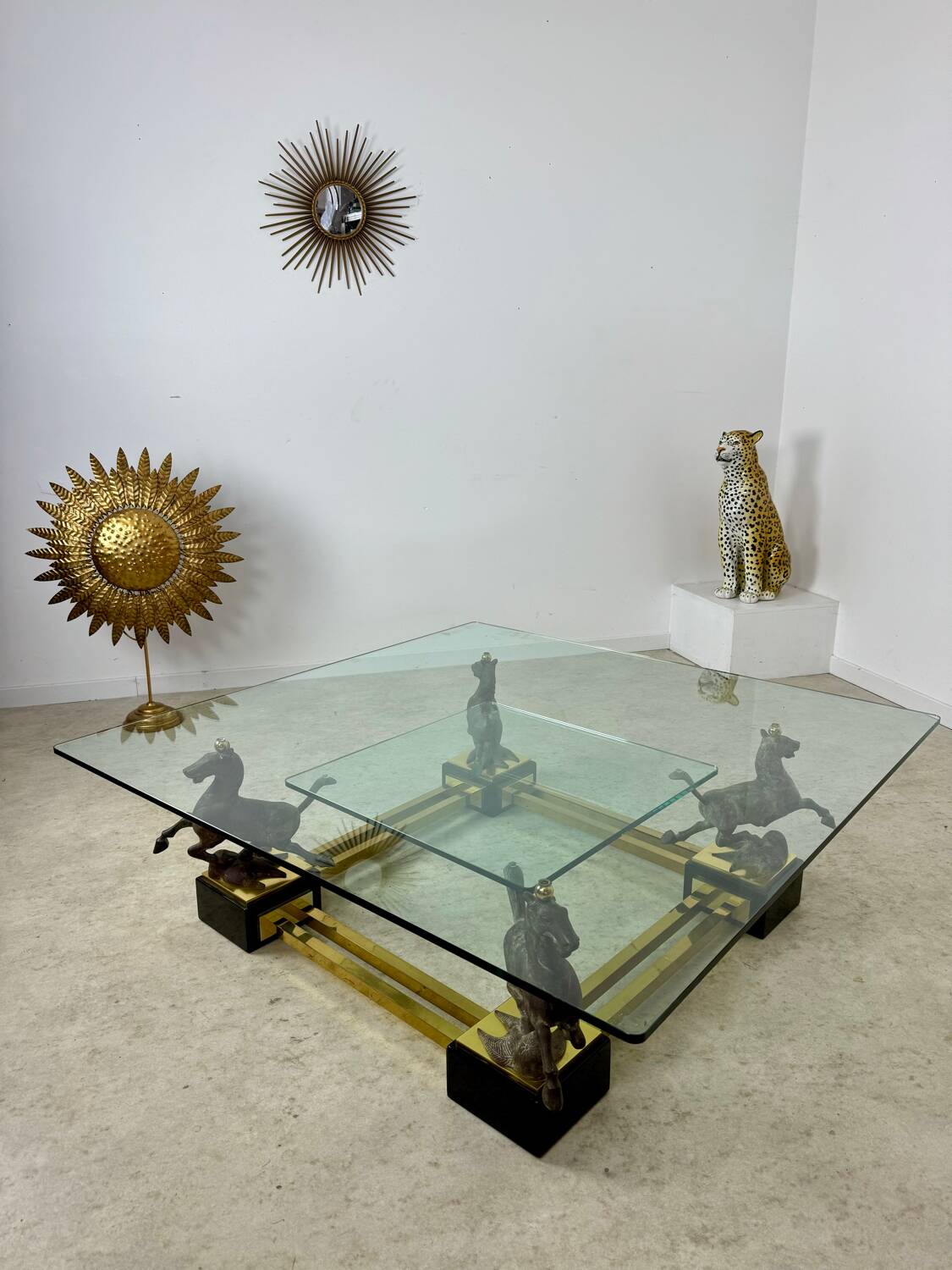 Old brass and gilded bronze table horses design from the 70s vintage Horses