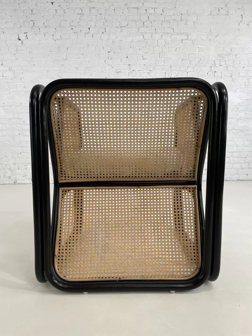 Cubic armchair in black rattan and canework