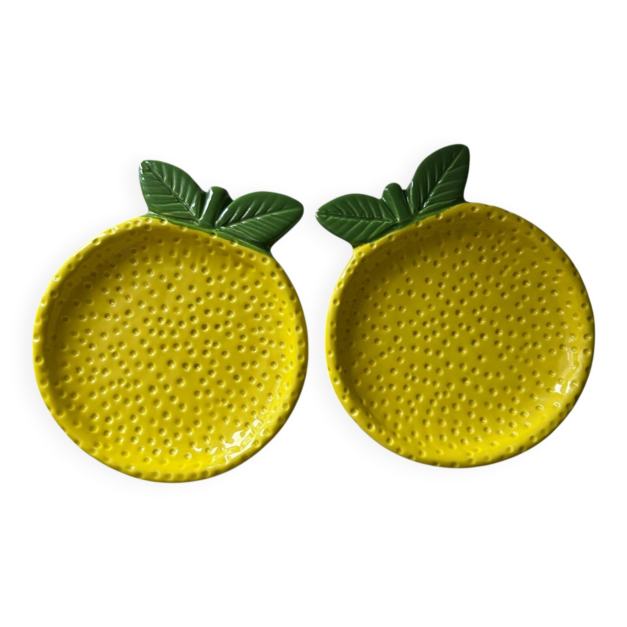 Paire de plats citrons en barbotine