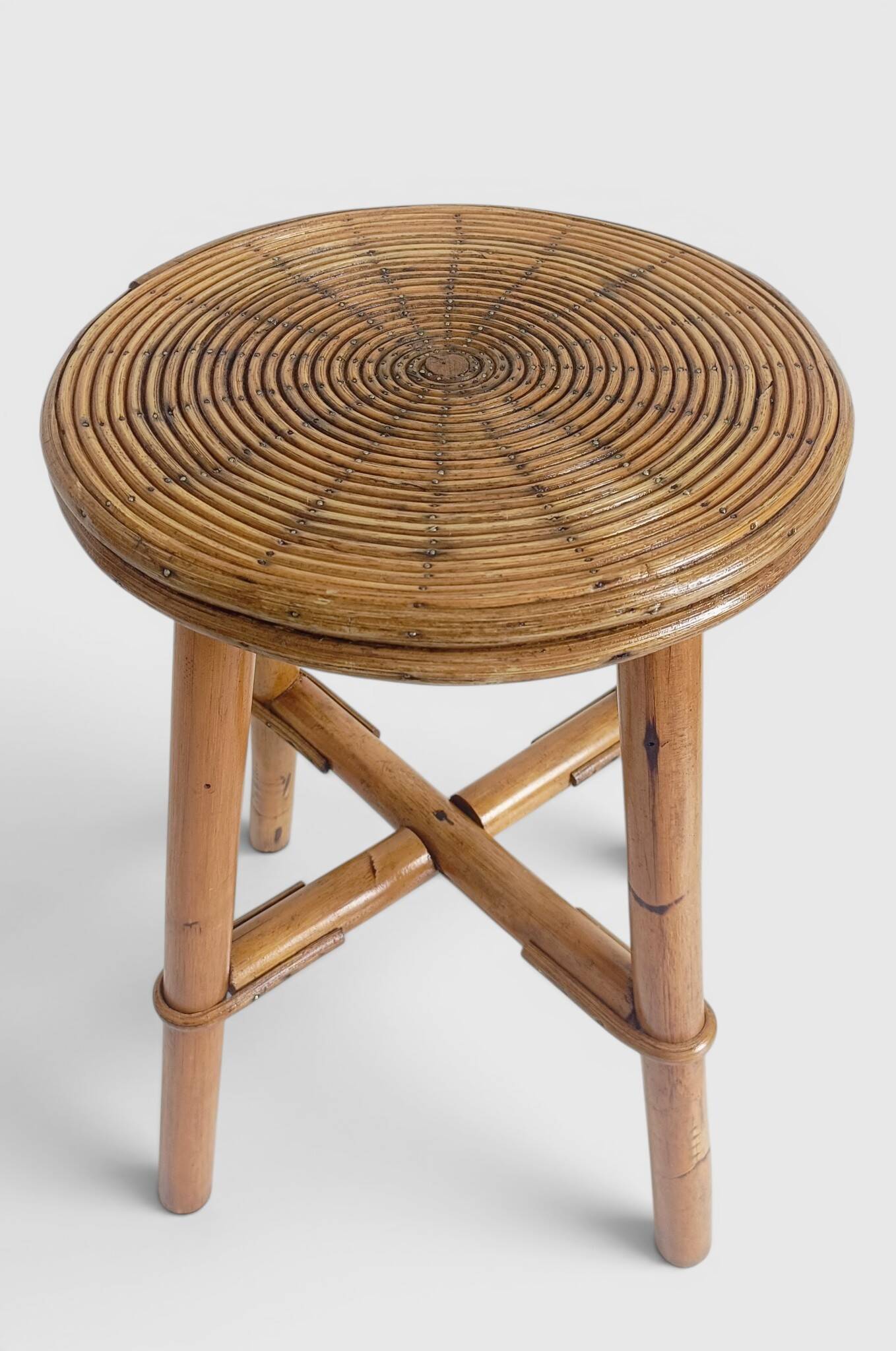 Vintage Rattan and Bamboo Accent Side Table / Stool, Spain, 1970s