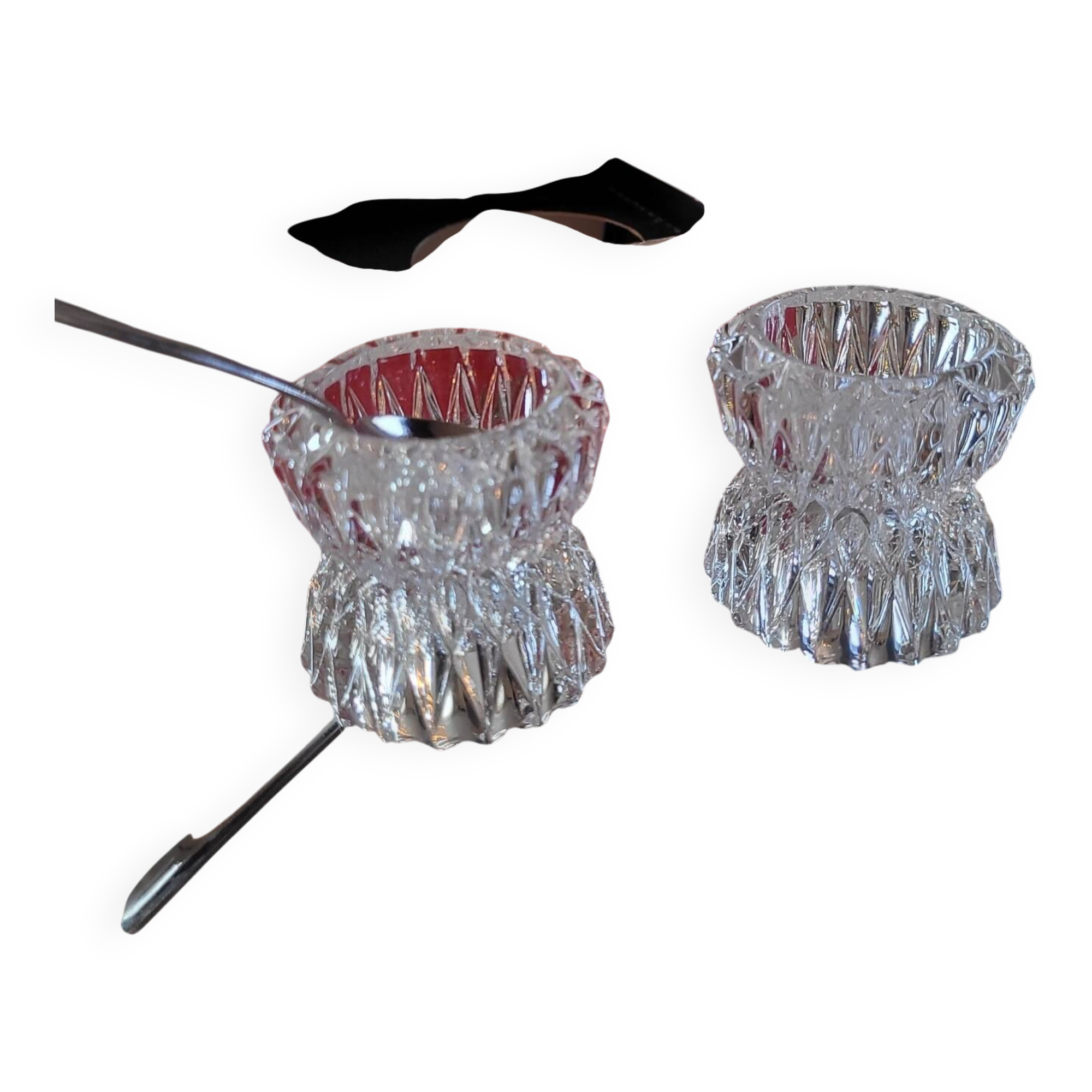 Pair of crystal glass table salt shakers - Circa 1950