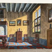 Interior of a Flemish house, oil on canvas signed