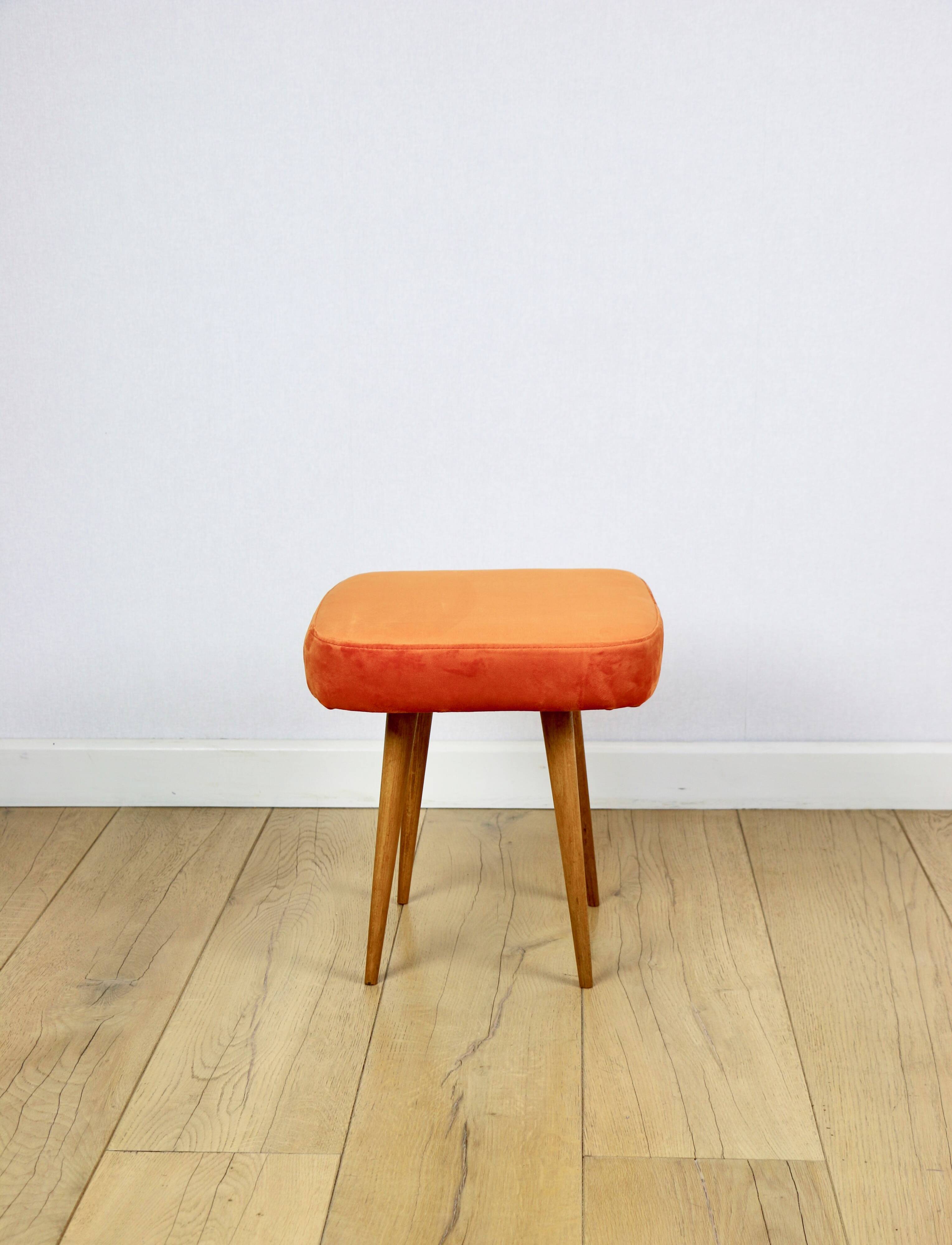 Orange square stool Vintage PRL 1970s