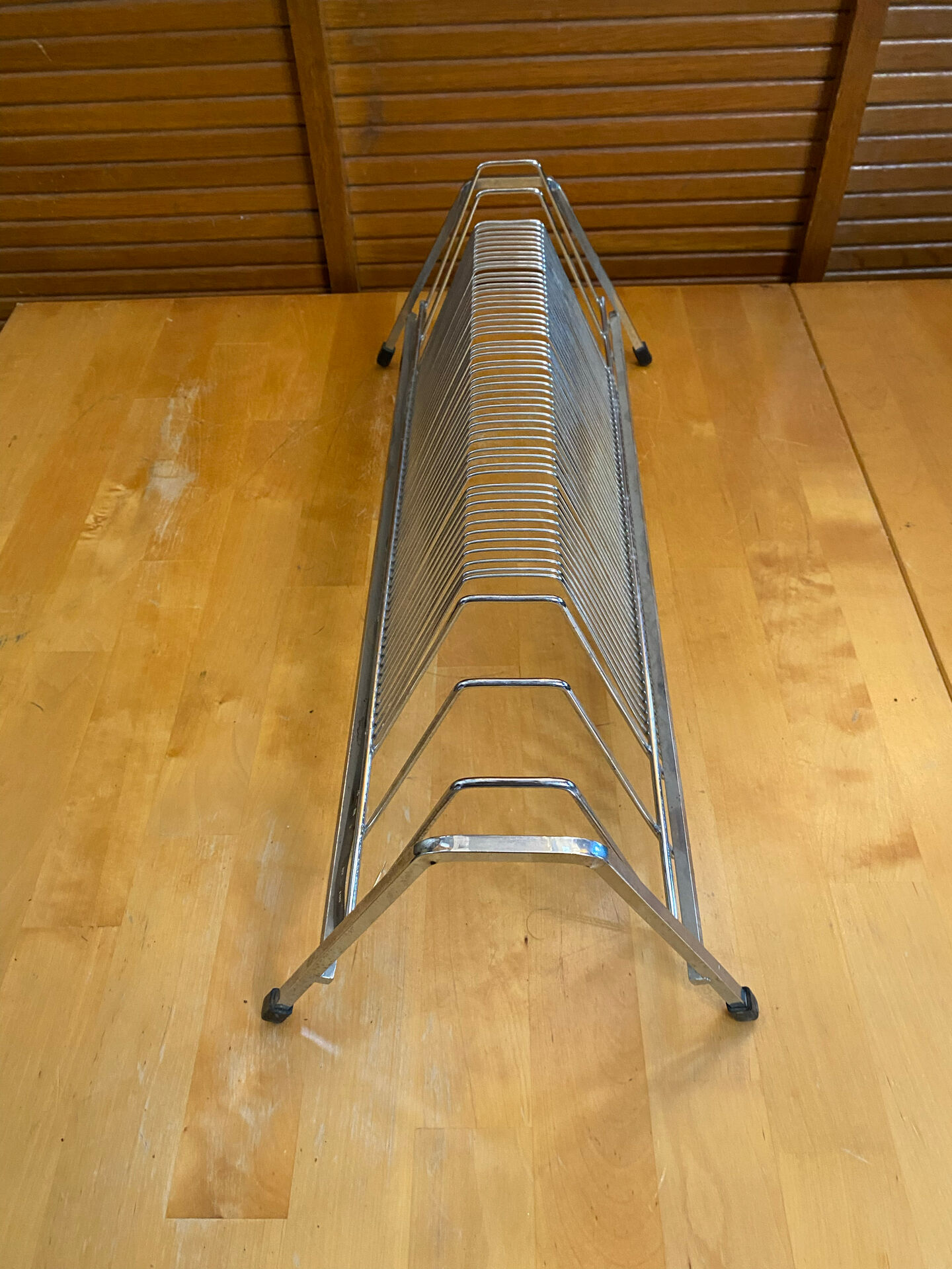 Vintage 1970s Chrome Metal Vinyl Record Holder with 100 Slots