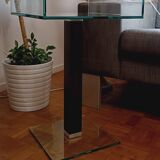 Very beautiful Marais International design pedestal table in 10mm clear glass