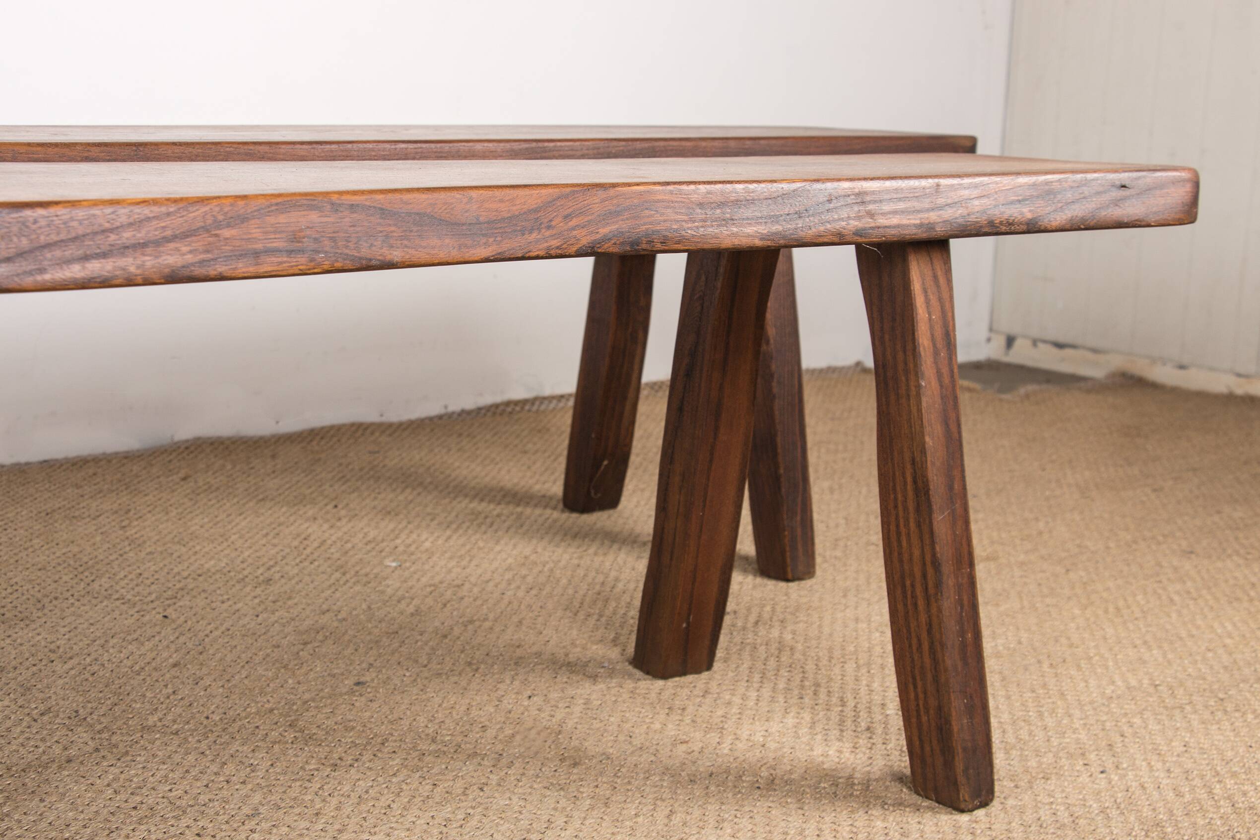 Pair of Scandinavian benches in Solid Elm by Olavi Hanninen 1960.