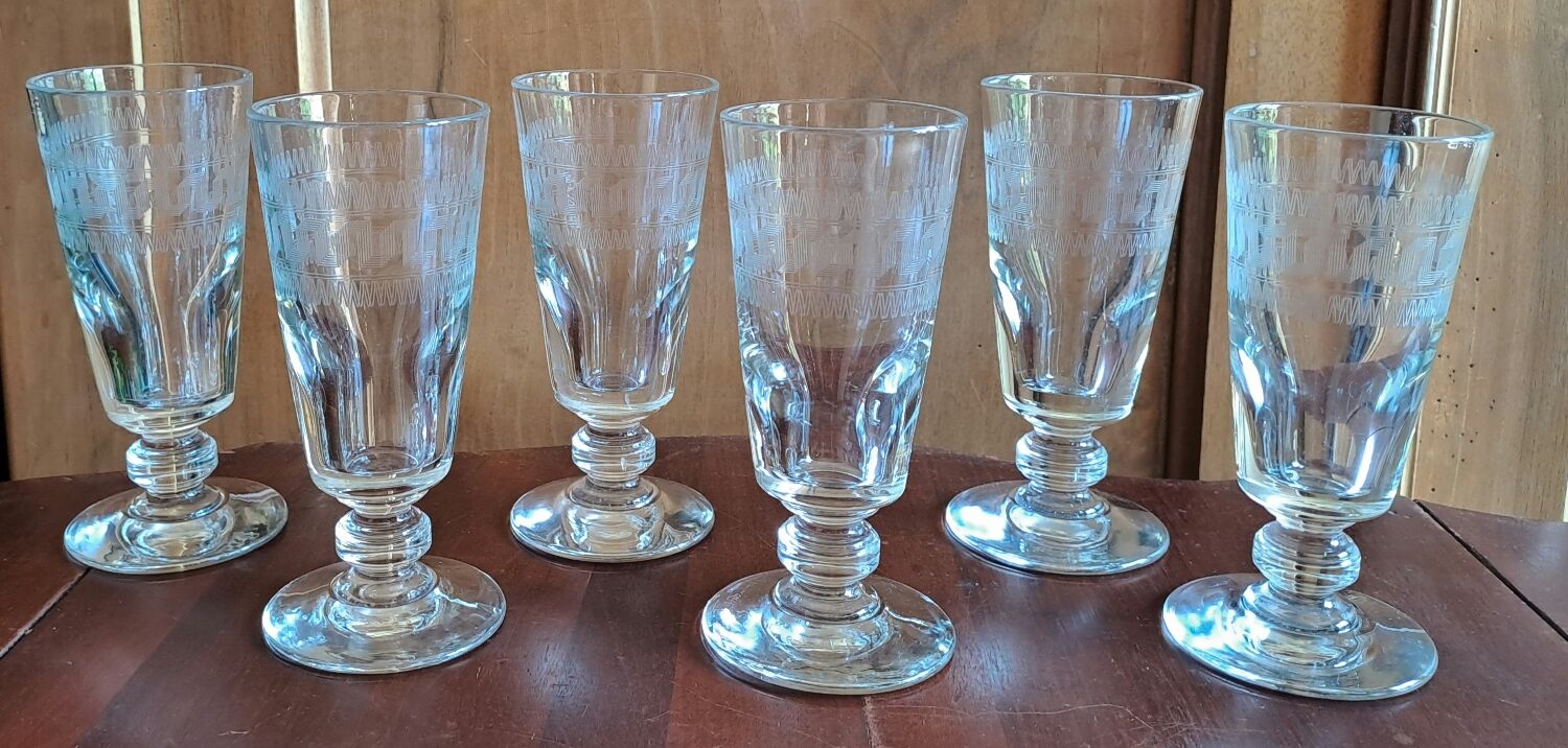 6 coffee glasses Greek engraving framed XIX th