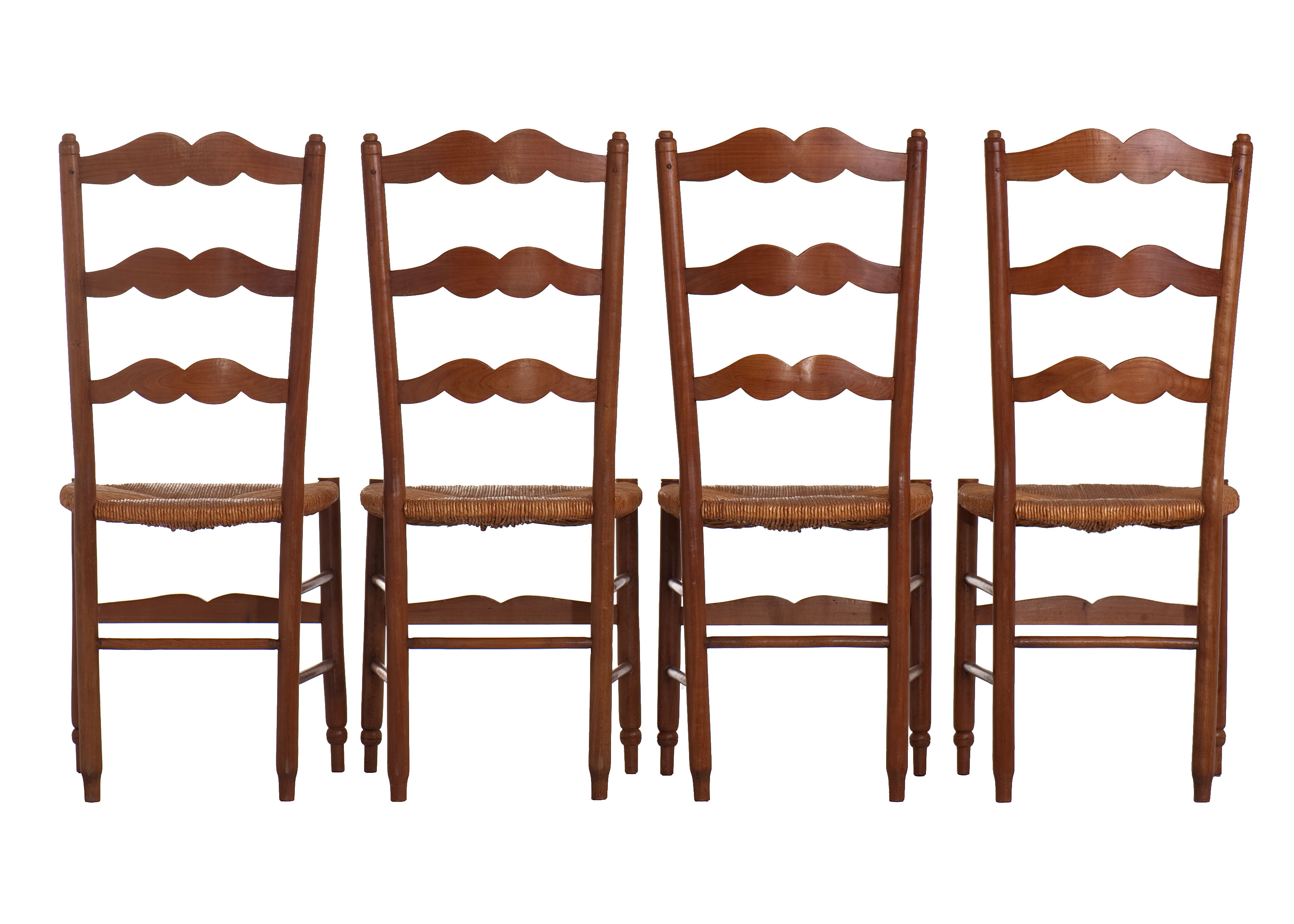 4 Rustic style mulched chairs handcrafted countryside circa 1970