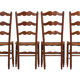 4 rush-seated chairs in rustic country style, handcrafted around 1970.