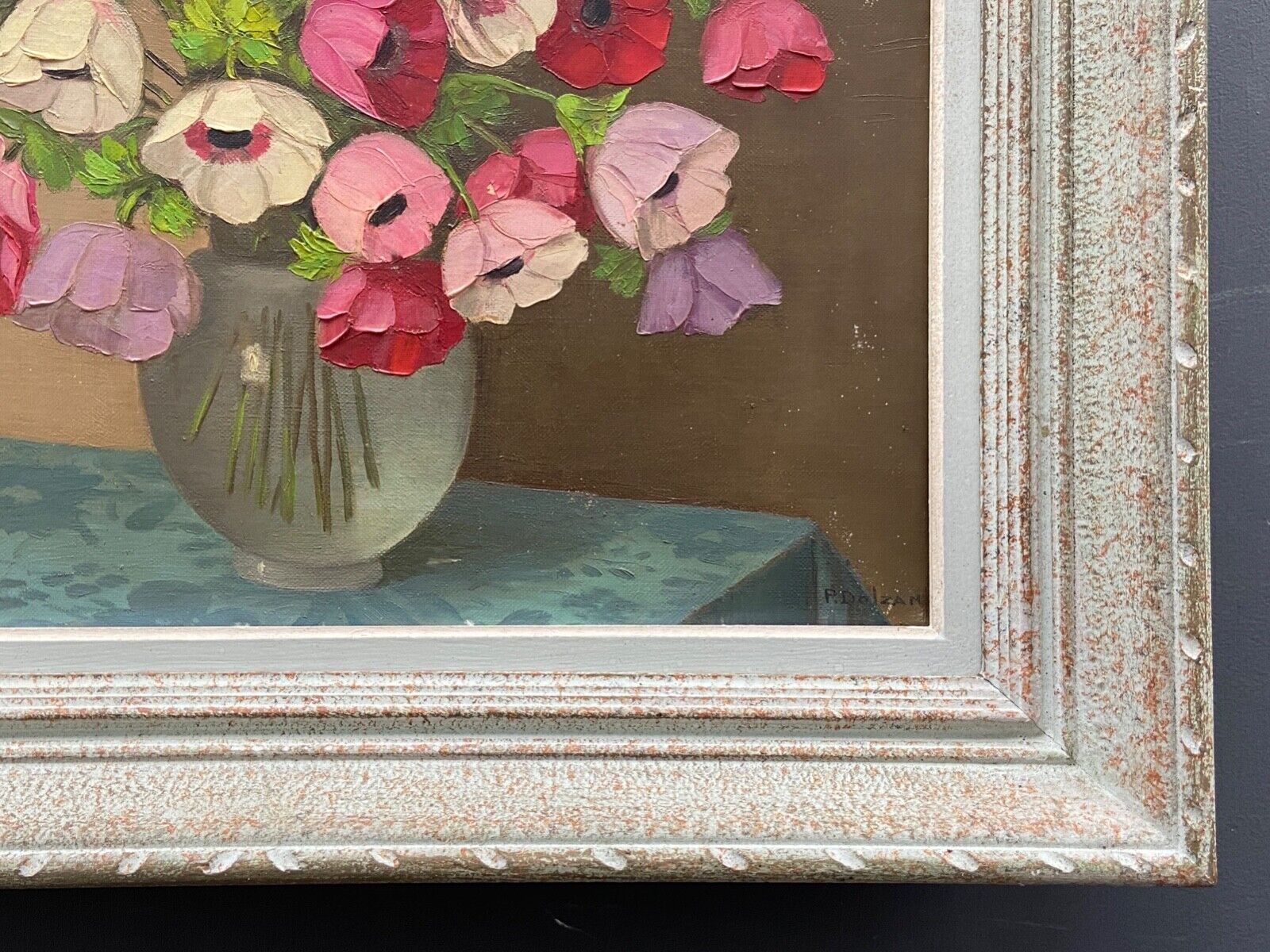 Oil on canvas still life by primo dolzan xxth bouquet of flowers