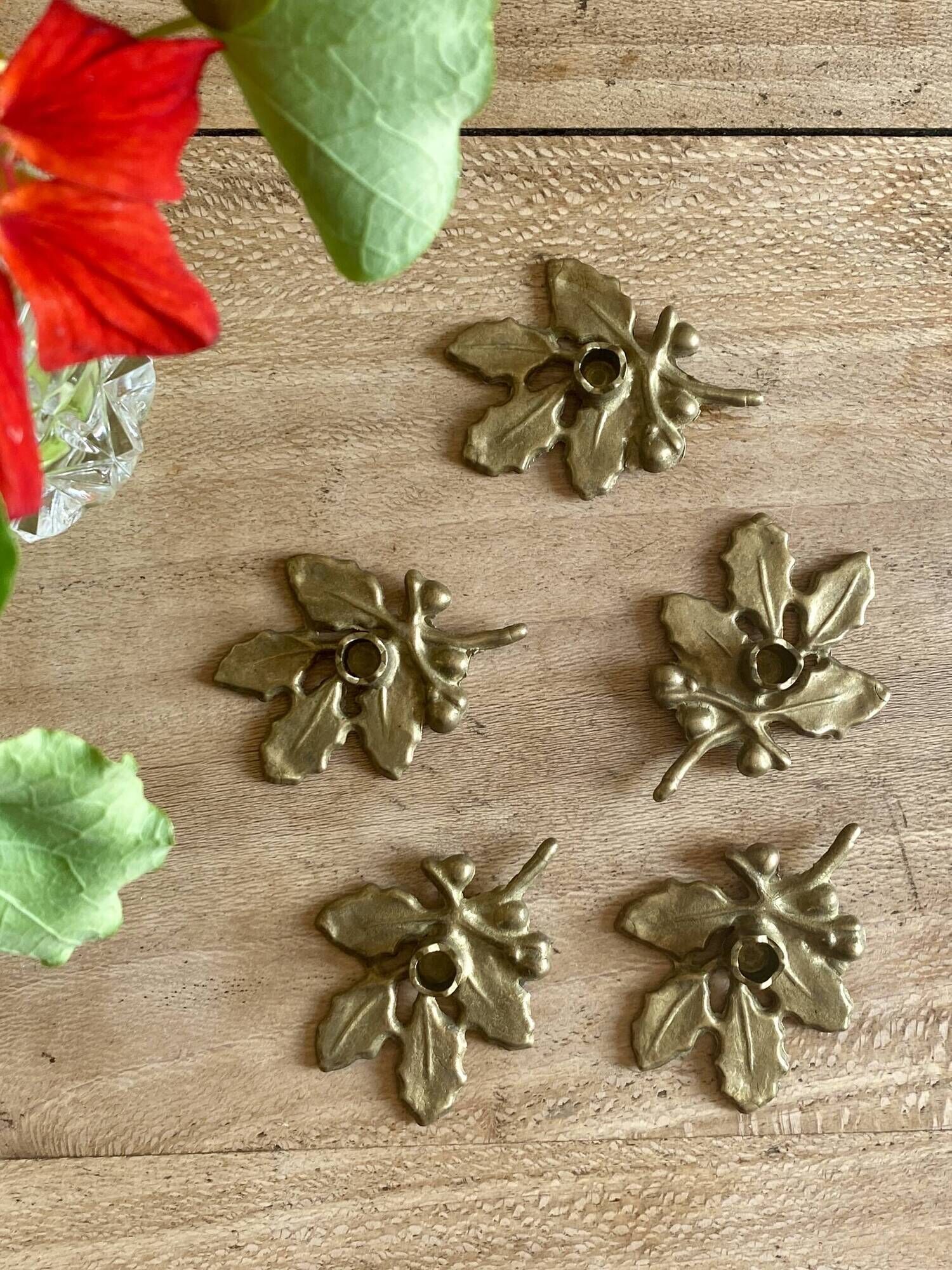 Set of 5 small vintage brass candlesticks / candle holders
